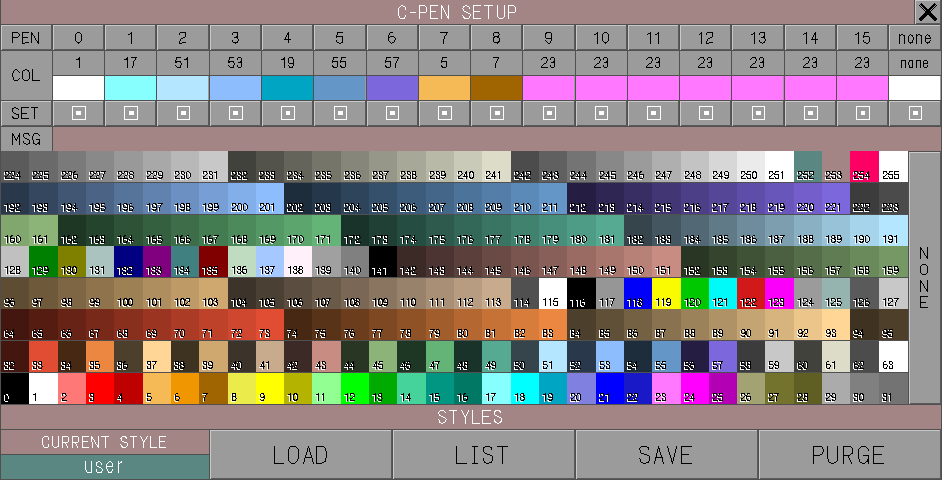 C-PEN SETUP Menu Supporting 256 Colors